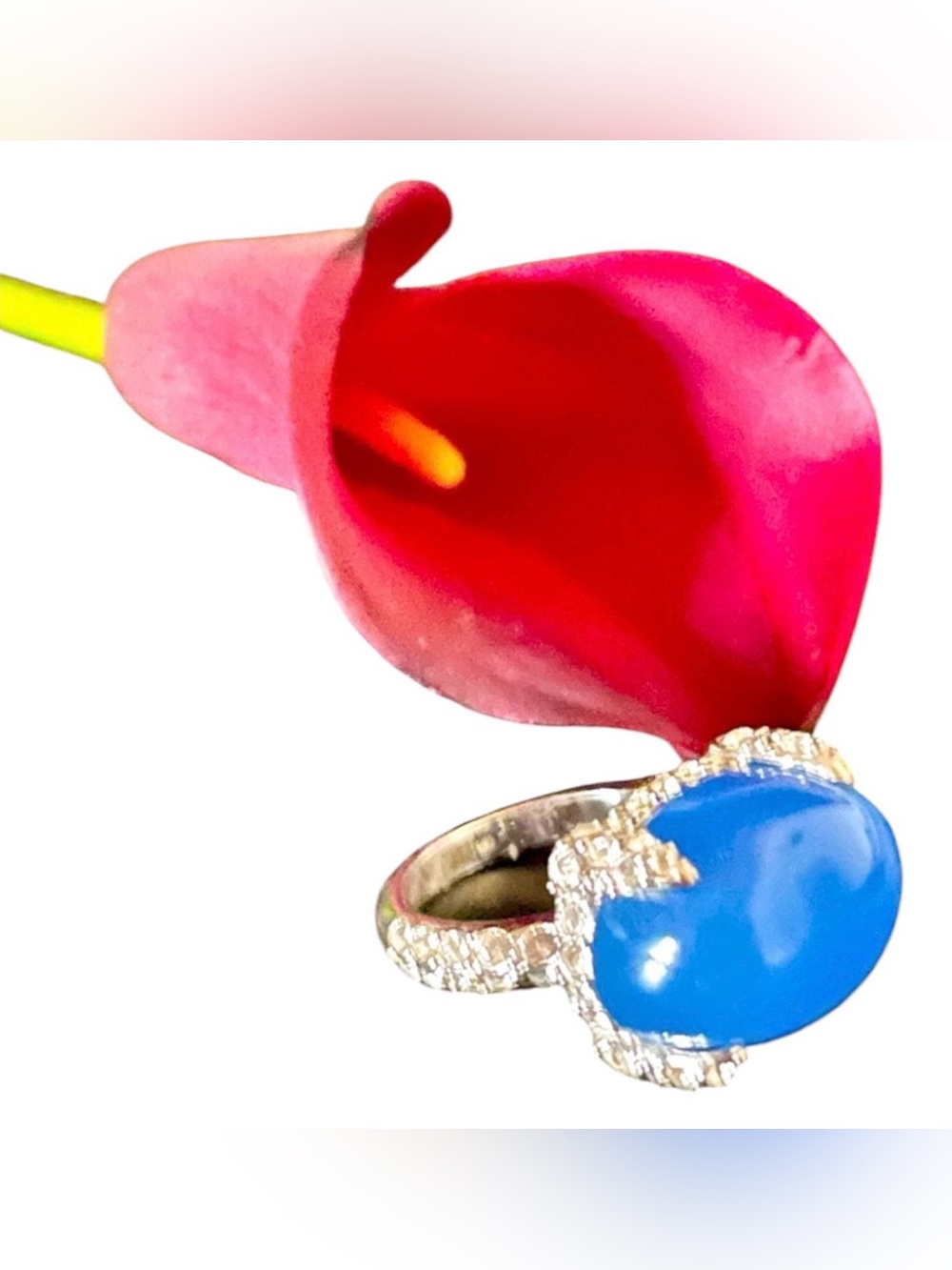 Vintage Nolan Miller Blue Chalcedony and Pave Ring, Size 7.